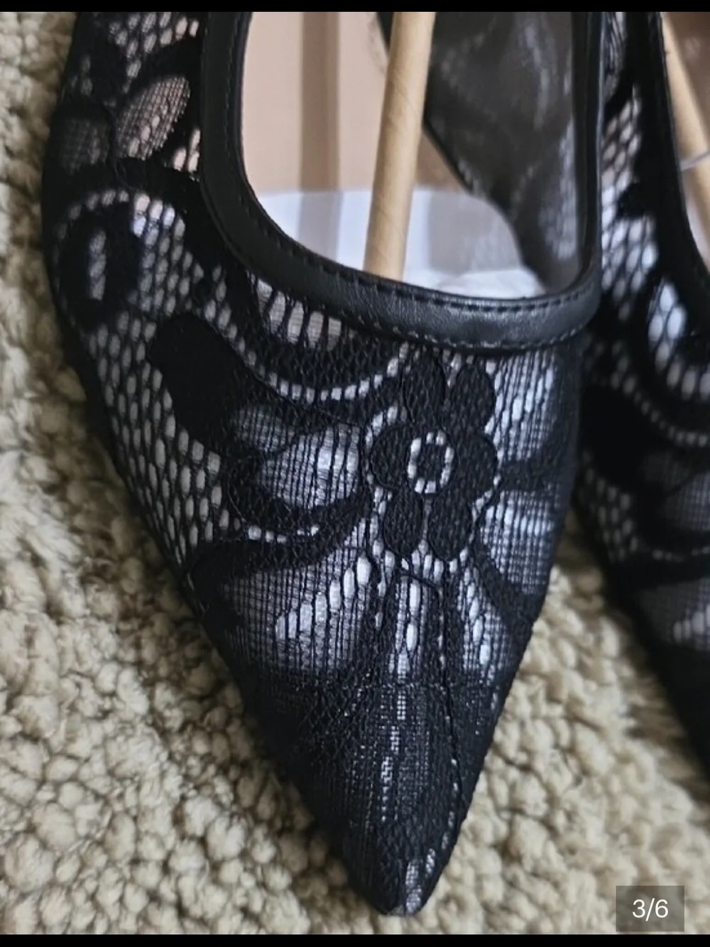 a new day Black Lace Pointed Slingback Flats
